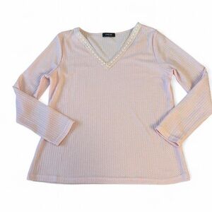 ChicMe Waffle Knit Lace Trim Long Sleeve Top Women’s Large Coquette Minimalist